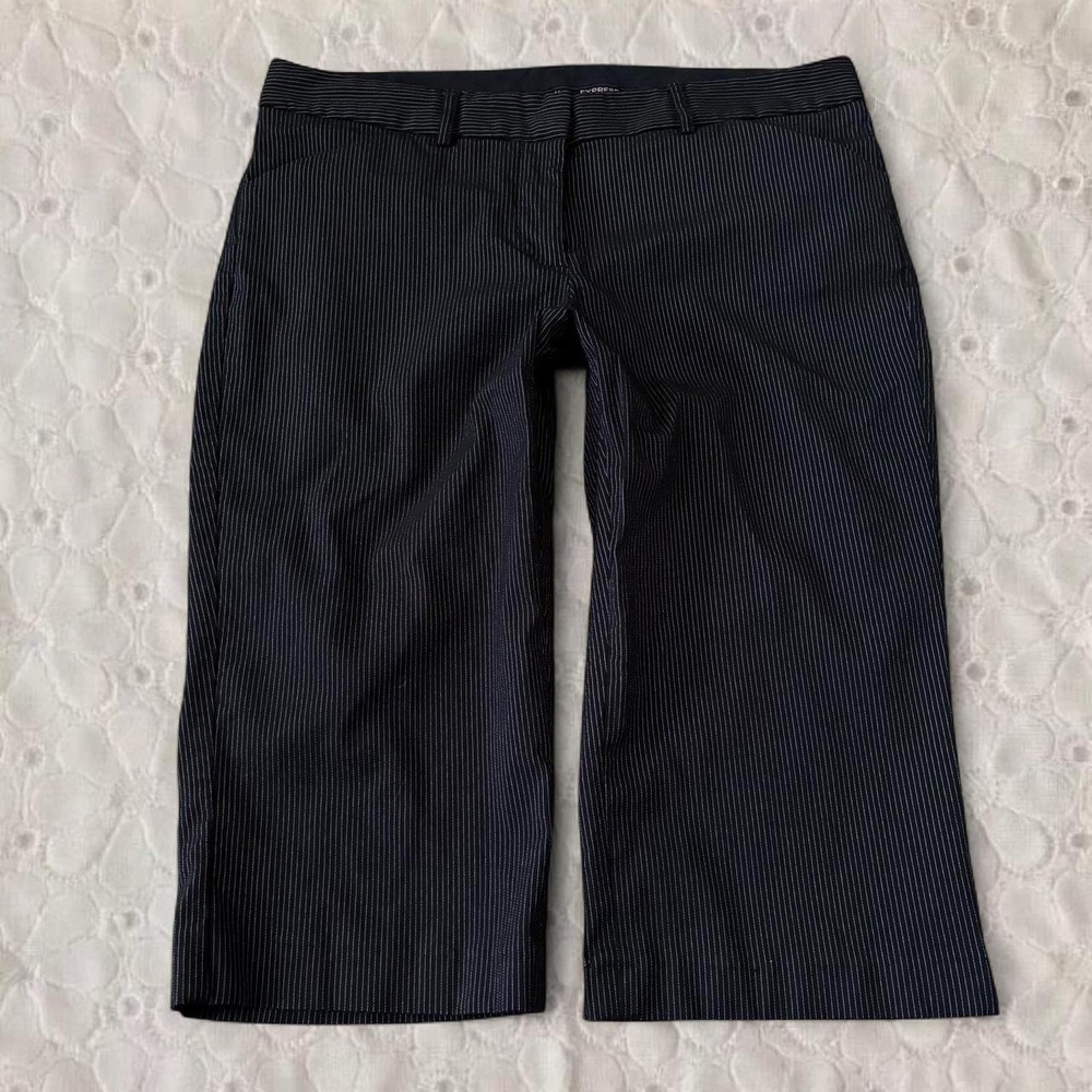 Express viral office siren black pinstripe capri pants with thin white stripes